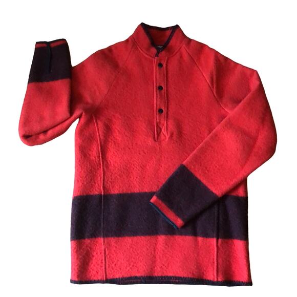 Vintage 70s Woolrich Red & black Wool Stripe Pullover, snap closing size small - Picture 2 of 9